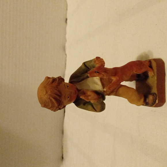 Vintage Arri  Carved Wood Boy & Dog Figurine - Picture 1 of 3